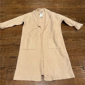 NWT MNG Mango Ringo Long Knit Coatigan XXS/XS Beige Open Front Cardigan Duster